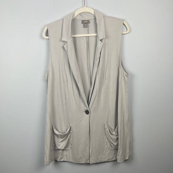 J Jill Large Grey longline pocket front vest - Picture 1 of 8